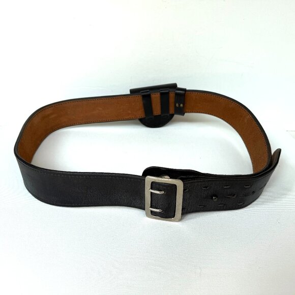 Vtg Bianchi #B2 Police Cowhide Leather Belt Brass Buckle Cap Pouch Heavy-Duty 44 - Picture 1 of 13